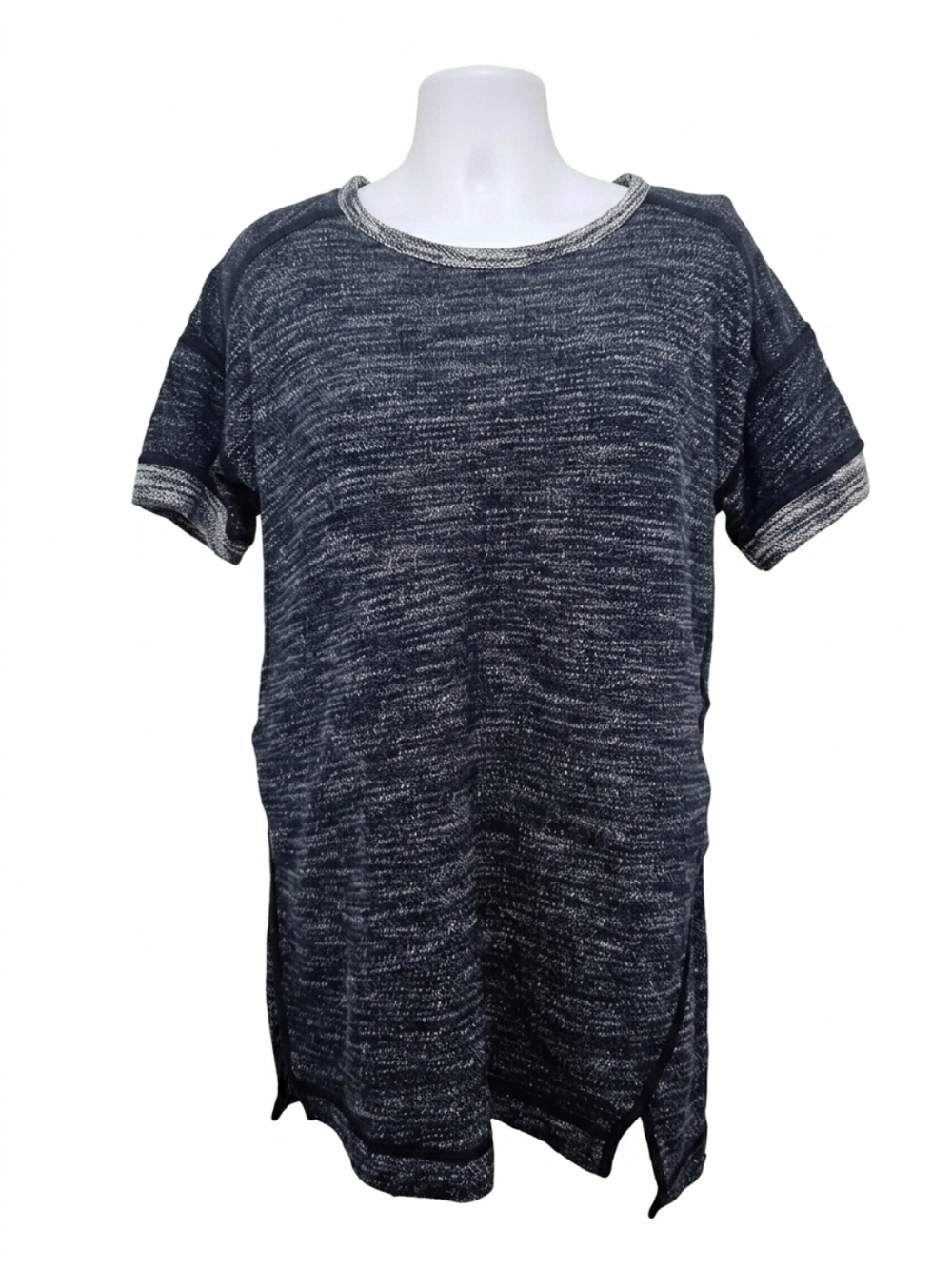 ​Madewell Marled Knit Short Sleeve Tunic Sweater - Navy/White